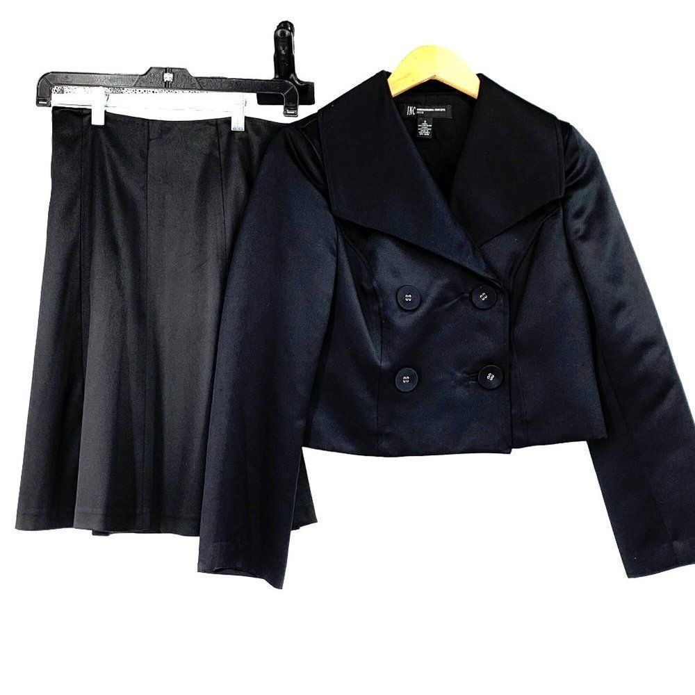 INC International Concepts Black Satin Skirt Suit 6P Petite 2187 Blazer